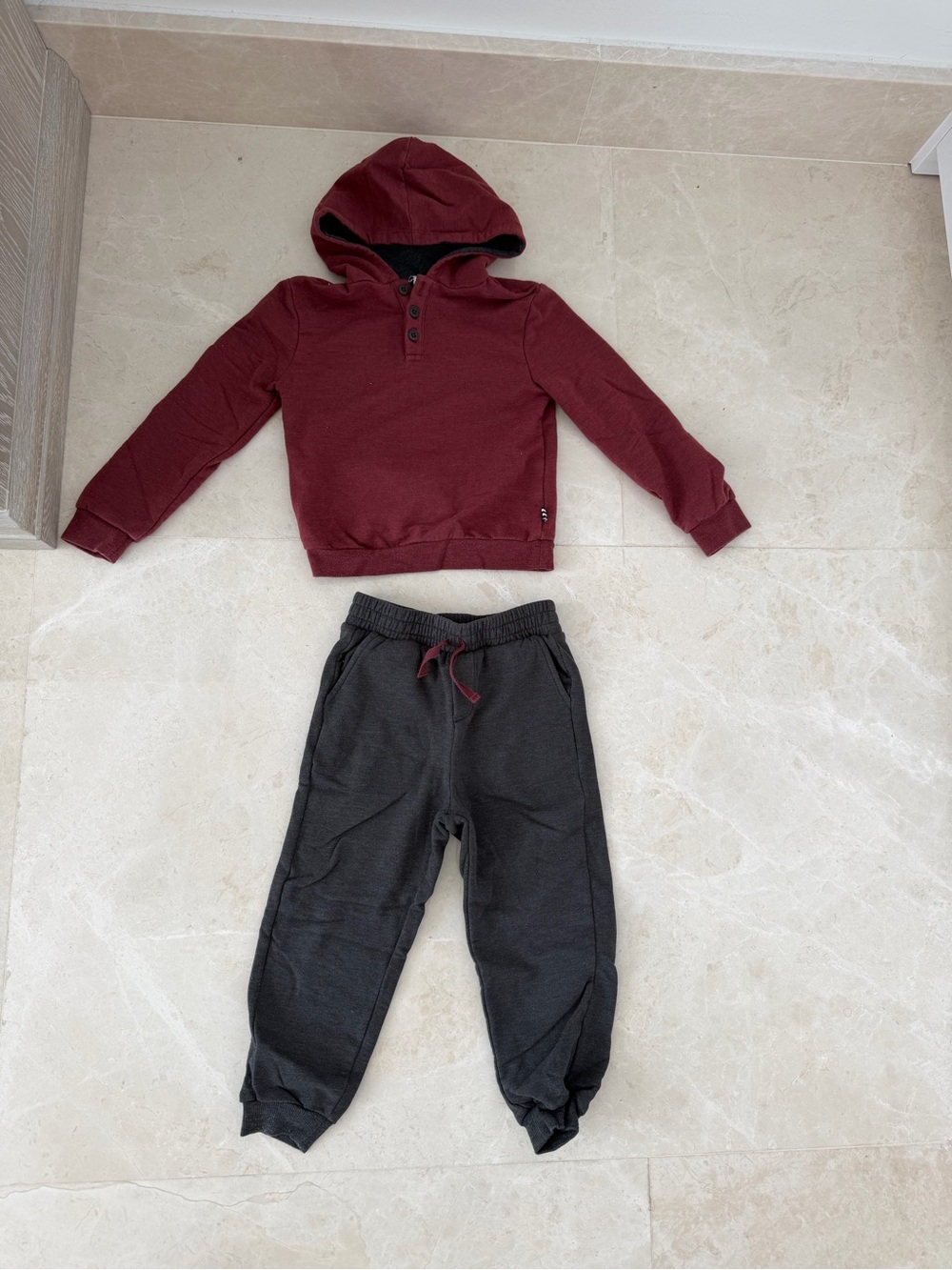Splendid Boy Hooded Pullover and Jogger Set - Maroon Top with Charcoal Joggers